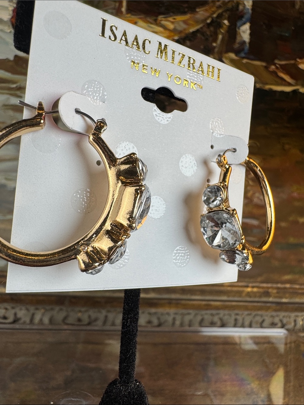 0603-Isaac Mizrahi Gold Hoop Earrings‎ with Clear Crystal Accents